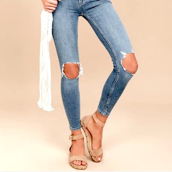 Free People Busted Knee Skinny High-Rise Denim Jeans 26 - Picture 4 of 8